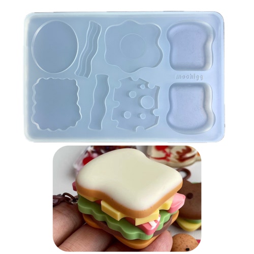 DIY手工吐司汉堡模具ab树脂uv水晶滴胶钥匙扣迷你挂件硅胶模具