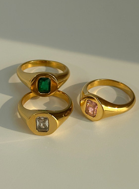 钛钢气质复古防水锆石戒指多色