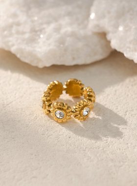 【DASEIN】2025ins时尚博主新风潮18k真金电镀钛钢磨砂花朵戒指