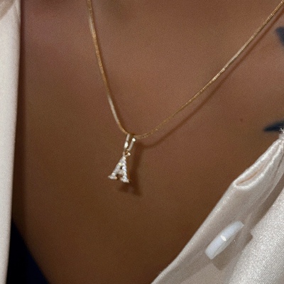 微镶钛钢蛇骨链简约高级字母英文