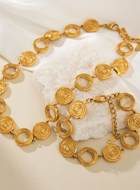 【DASEIN】2024秋冬季老钱风配饰OOTD超质感镂空玫瑰花圈项链套装