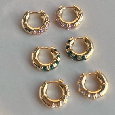 轻奢高级18K电镀祖母绿锆石耳圈