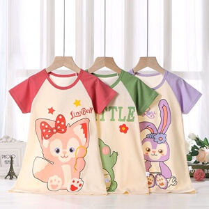 夏季女孩服韩版新款睡裙儿童睡衣短袖睡裙家居服女童薄款纯棉空调