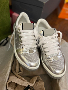 银河字母水钻脏脏小白鞋 潮G 女春秋百搭平底银色低帮系带街拍板鞋