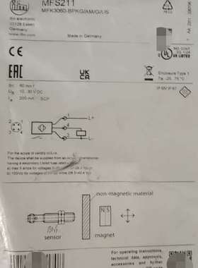 (议价)易福门MFS211传感器，。原厂制造，带CE