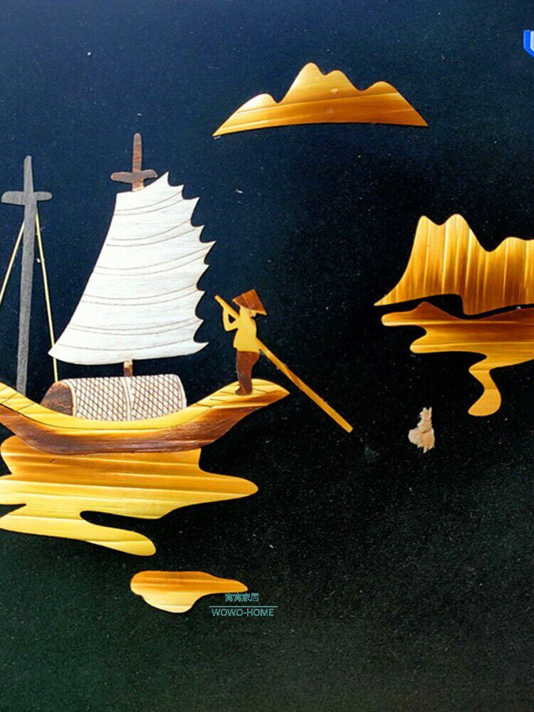 中国风纯手工粘贴制作麦秆画芦苇草编学校作业非物质送外国友人