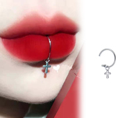 无孔唇夹免打孔不锈钢十字架甜酷风 piercing 无洞唇夹fake lip