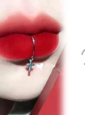 无洞唇夹fake lip piercing 无孔唇夹免打孔不锈钢十字架甜酷风