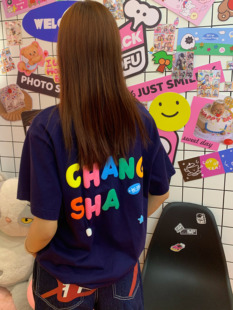 HeHeStore原创长沙字母发泡泡泡字重磅纯棉宽松情侣男女短袖T恤