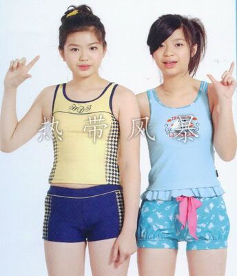 清仓品牌专柜正品华黛思温泉少女款大童分体游泳衣女70212蓝右款