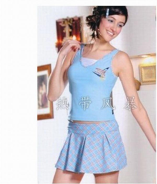 【热带风暴】专柜正品华黛思温泉抹胸分体裙式游泳衣女90381蓝格