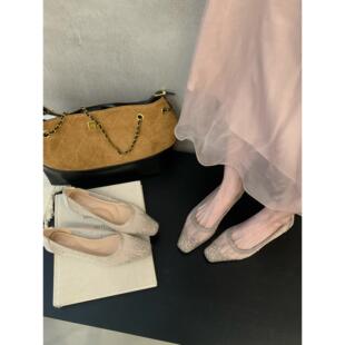 FQ3 实拍nuoqilin夏季网纱烫钻方头细跟高跟鞋女浅口单鞋婚鞋