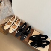 实拍nuoqilin2025冬季 新款 晚晚风呢子水钻单鞋 FQ3 内增高玛丽珍鞋