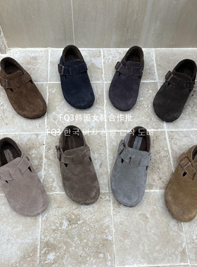 FQ3 实拍BEI LI XUAN秋冬保暖加绒磨砂反绒真皮勃肯鞋女内增单鞋