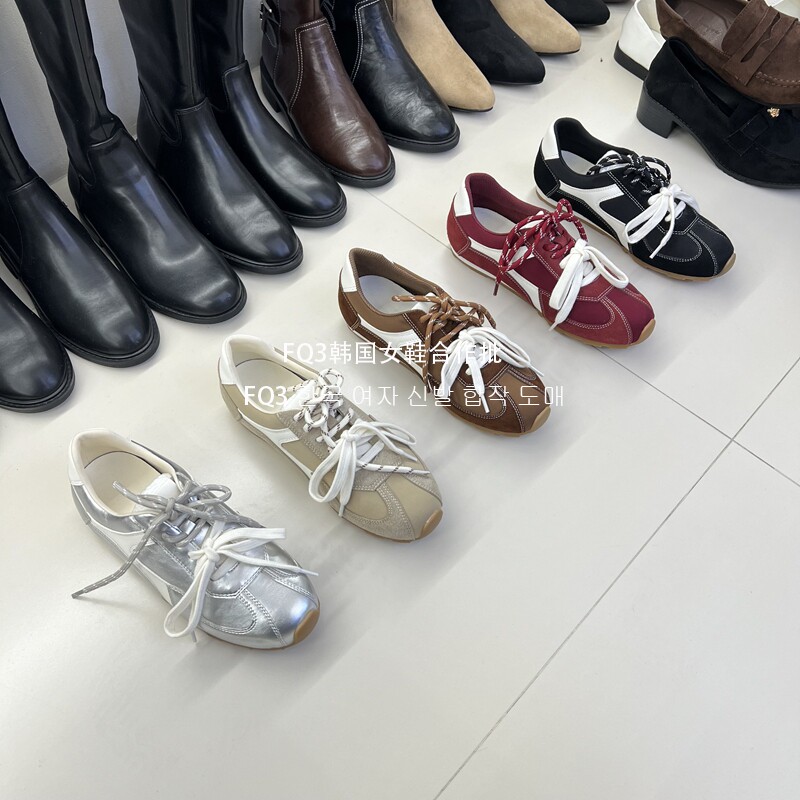 FQ3 实拍绑带休闲鞋女2026春秋新款圆头磨砂真皮系带德训鞋女板鞋