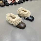 FQ3实拍 一脚蹬 女复古方头毛毛鞋 JIAMEITUI 加绒保暖玛丽珍小皮鞋