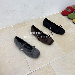 FQ3 实拍BEI LI XUAN2025秋季新款玛丽珍鞋绒面蝴蝶结浅口单鞋女