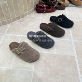 实拍THE BULAGE包头毛呢绒面粗跟厚底防滑软底穆勒鞋 鞋 FQ3 包头鞋