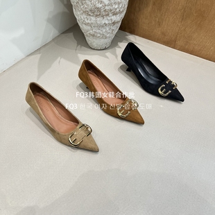 气质金属搭扣浅口OL工作鞋 女尖头时尚 实拍luomanli细跟高跟鞋 FQ3