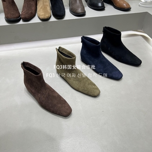 FQ3 实拍MUZI秋冬防滑切尔西靴女后拉链休闲百搭及裸靴方头短靴女