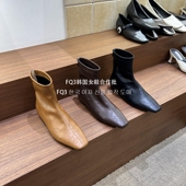 FQ3 实拍BULVJI粗跟短靴女褶皱性感气质及裸靴外穿小方头切尔西靴