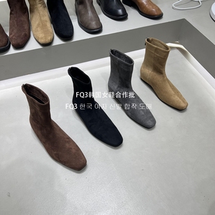 内增高及裸靴女 方头绒布套脚切尔西靴女外穿时尚 FQ3 实拍MUZI新款