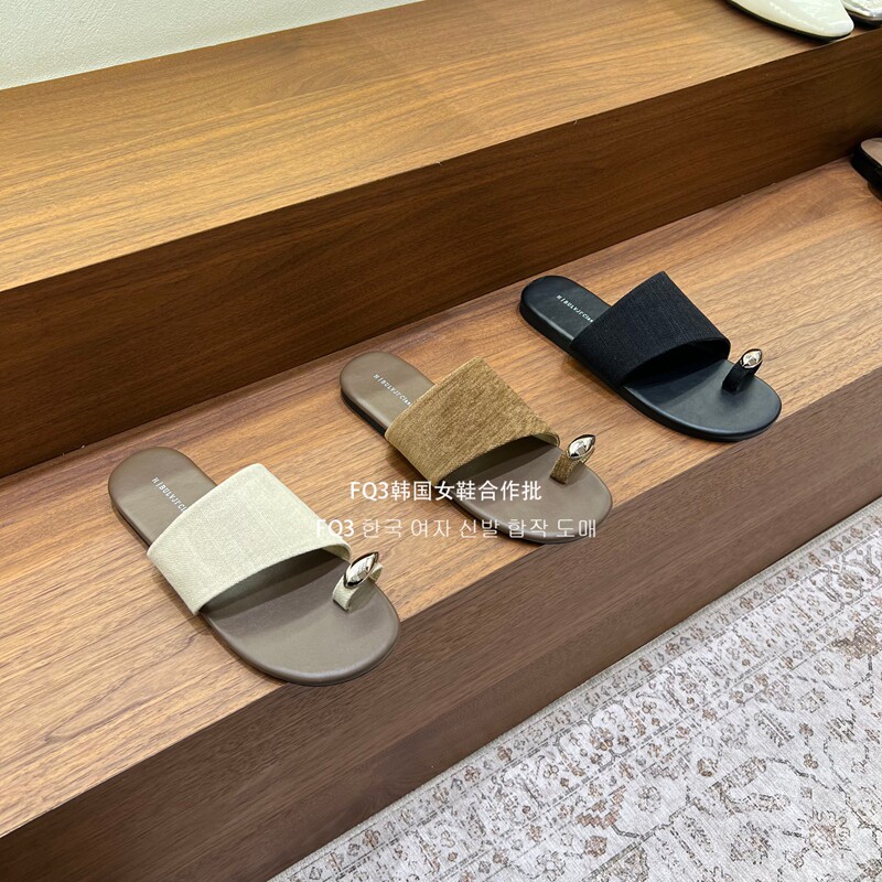 FQ3实拍 BULVJI圈趾一字平底拖鞋外穿2026春夏韩版棉麻度假风凉拖