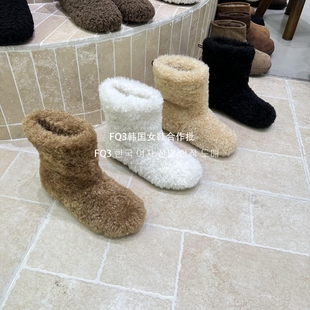 女韩版 BULAGE圆头加厚保暖毛毛鞋 套筒棉靴加绒雪地靴 THE FQ3实拍