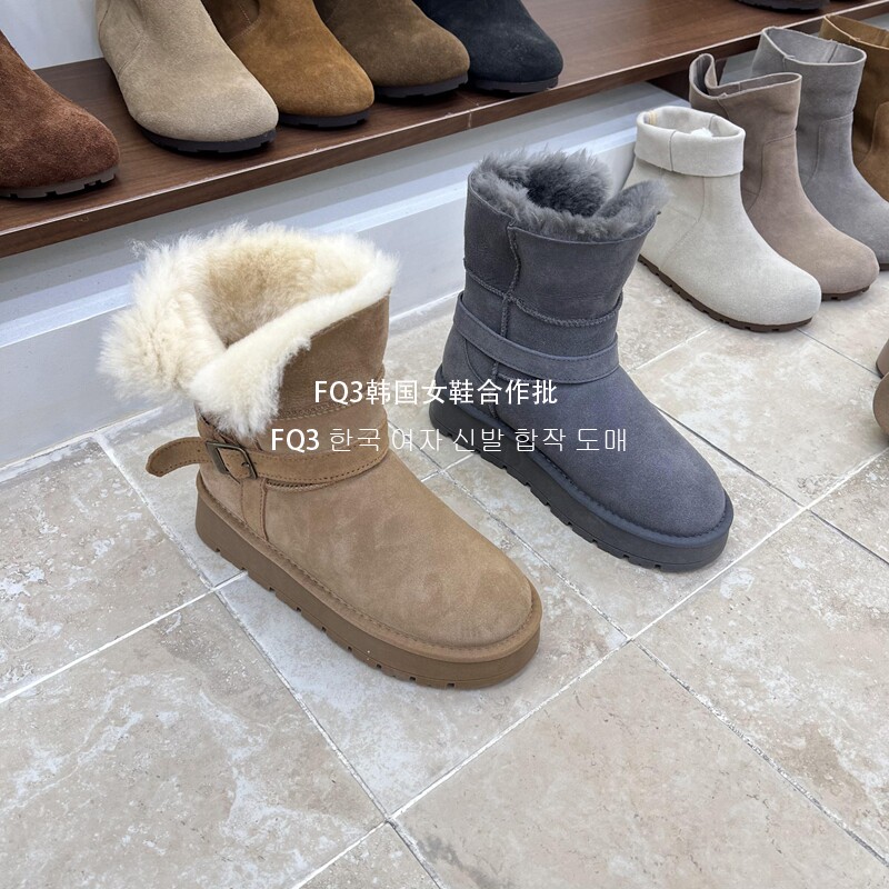 FQ3 实拍BEI LI XUAN雪地靴厚底防滑厚毛毛皮毛一体短靴女防冻靴