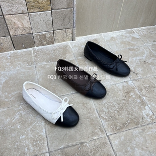 FQ3 实拍BEI LI XUAN春新款圆头拼接蝴蝶结浅口奶奶鞋一脚蹬单鞋