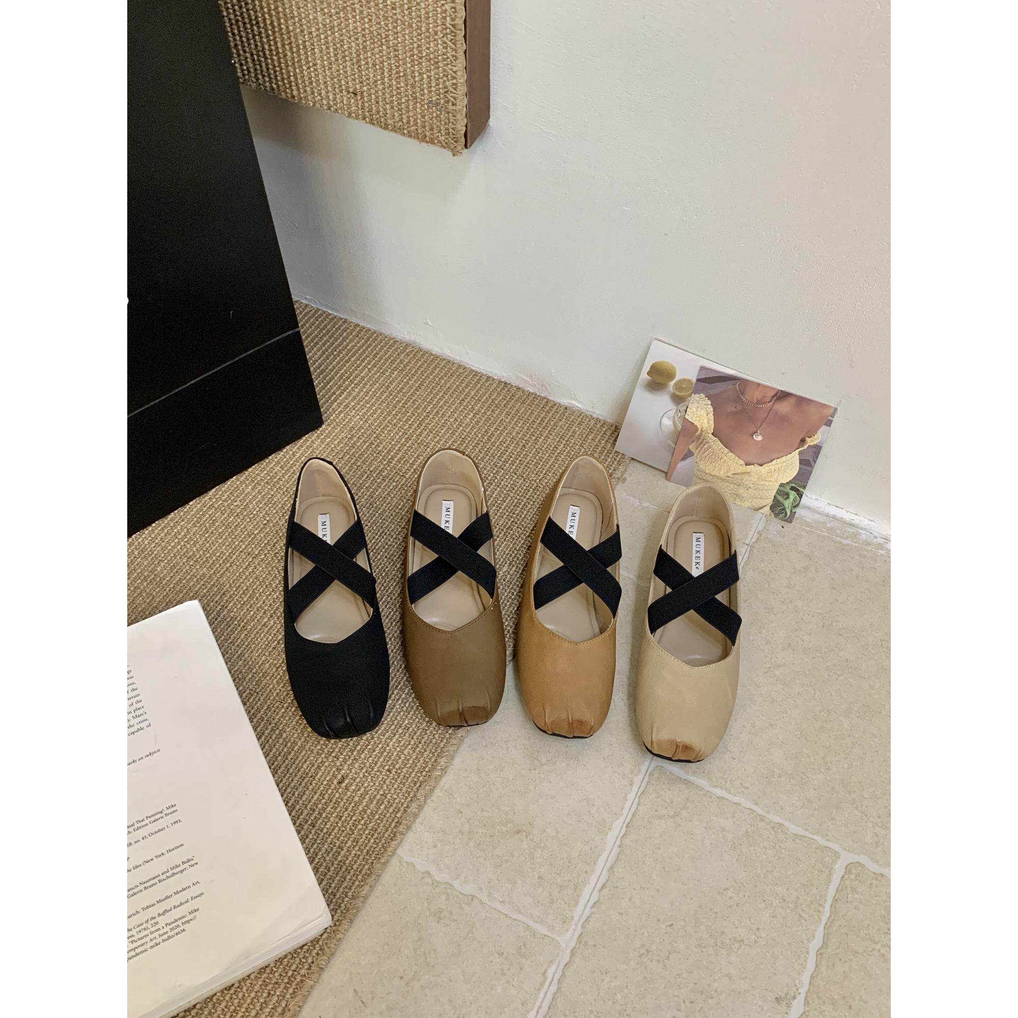 FQ3 实拍MUKEKE单鞋交叉芭蕾舞鞋春秋软底百搭女平底鞋