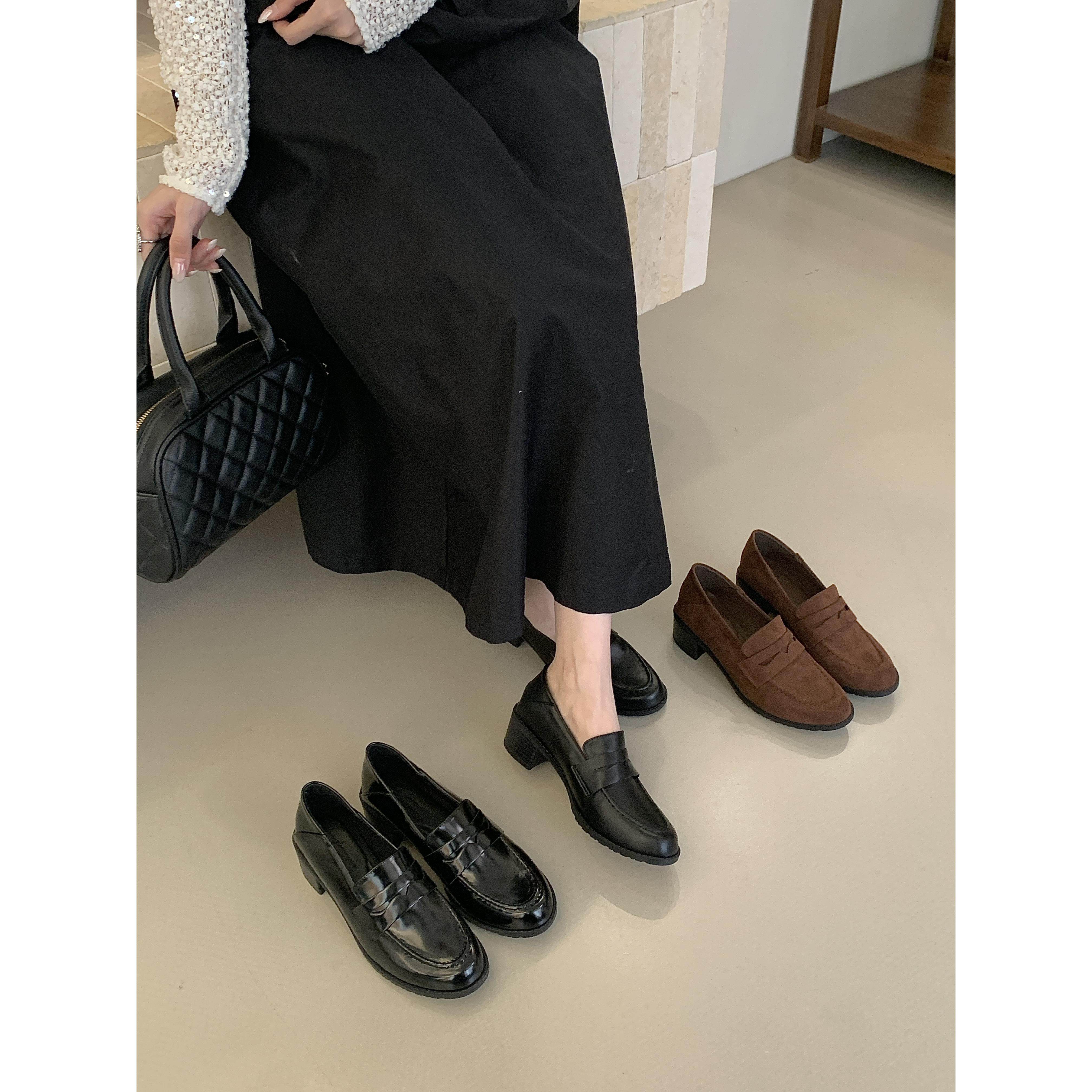 FQ3 实拍SY复古百搭小皮鞋休闲鞋女四季绒面鞋韩版乐福鞋女