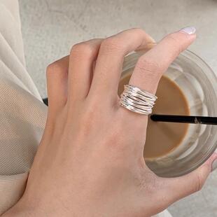 韩版线条多层缠绕戒指女冷淡风时尚精致简约百搭高级感开口食指戒