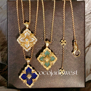 18k金天然钻布家复古四叶草项链oprea歌剧院大号镶钻贝母双面项链