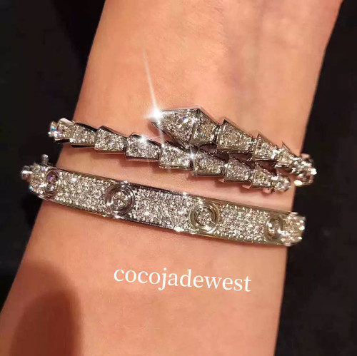 18k天然钻石白金满天星钉子手镯宽版四钻窄版宽版满天星手镯