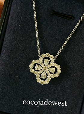 铂金天然钻石白金大号Loop四叶草项链满钻幸运草锁骨链女高级感