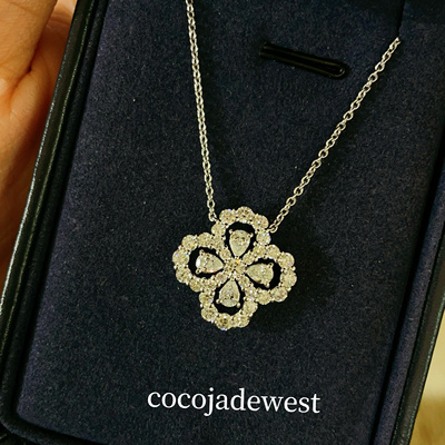 铂金天然钻石白金大号Loop四叶草项链满钻幸运草锁骨链女高级感