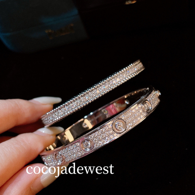 coco高端珠宝定制 18k金au750天然钻石窄版宽版满天星手镯