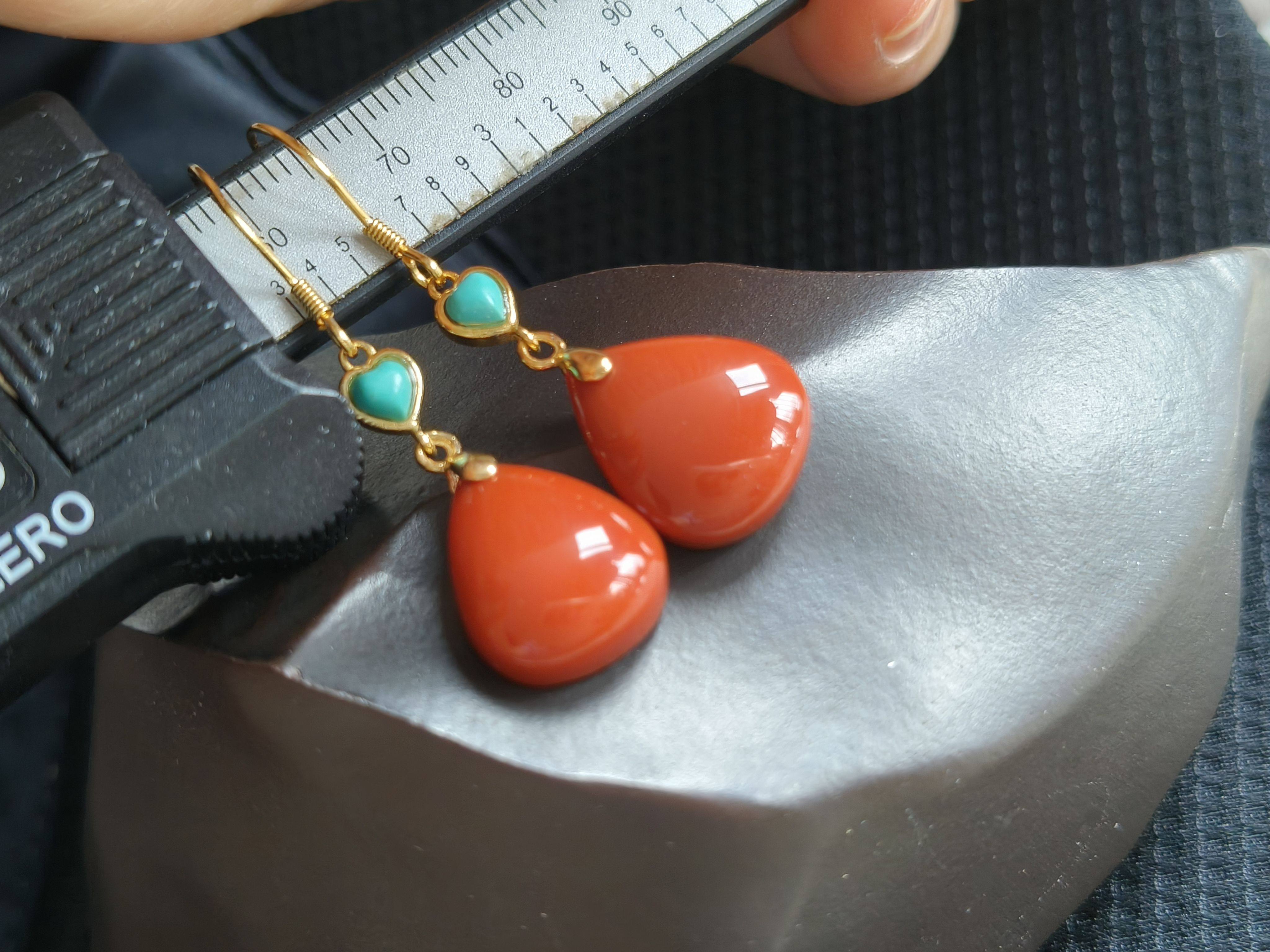 天然保山南红玛瑙耳环S925银镀金绿松石四叶草耳钩时尚文艺女耳饰