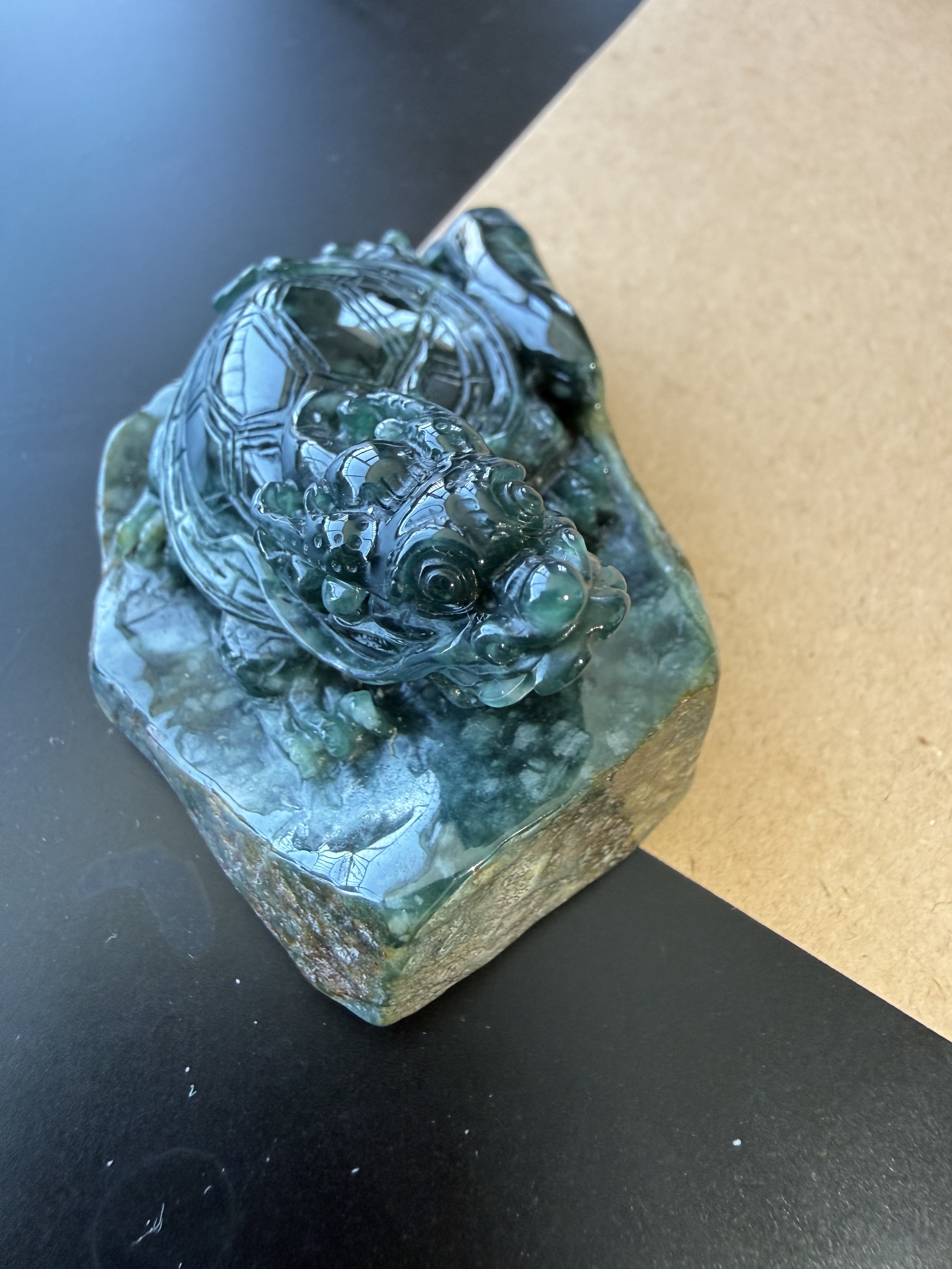 天然缅甸翡翠手工龙龟玉器摆件手把件证书礼品男女收藏玉石珠宝