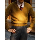 〕 100%羊毛「牧野绿」秋冬 高腰复古 〔福利款 针织V领 绅士毛衣