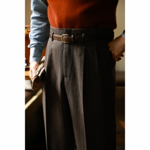 UGENTLE  秋冬100%纯羊毛「枯叶秋林」意式复古 好莱坞高腰西裤男