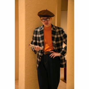 UG男装 全麻衬 英国MOON粗花呢「花呢圣诞绿格」单排扣布雷泽单西