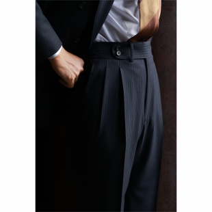 高腰手工西裤 巴黎扣双褶 法国DORMEUIL「静谧蓝条纹」意式 UG男装