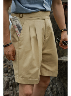 UGENTLE男装品牌「麦垛色」Gurkha 廓尔格 复古高腰 水洗纯棉短裤