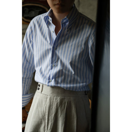 UGENTLE男装 经典系列「海盐蓝条」Button-down 休闲绅士长袖衬衫