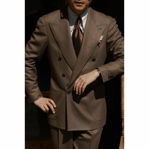 UGENTLE法兰绒戗驳领半麻衬西服