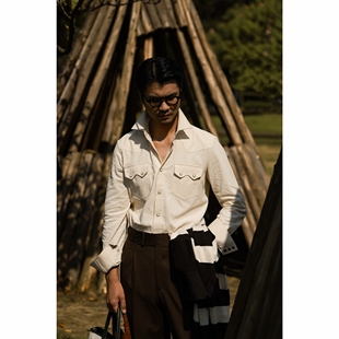 UGENTLE男装 日本灯芯绒「细沙浅滩」西部经典领复古长袖绅士衬衫