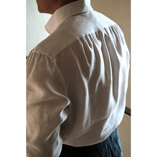 男 老钱风绅士衬衫 UGENTLE 进口色织条纹亚麻「冰川灰迹」一片领