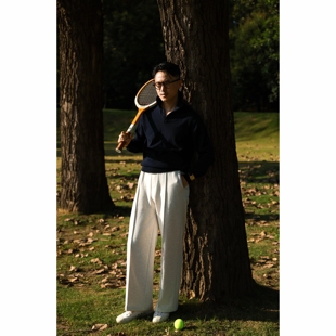 UGENTLE男装 羊绒棉针织「午夜蓝」秋冬一片领 老钱 马球长袖毛衣